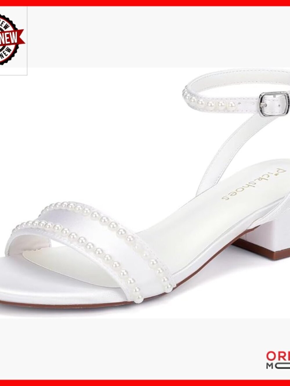 Low Heel Wedding Sandals Open Toe Pearl Bridal Shoes Size 6-11